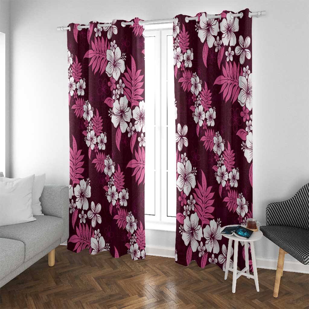 Hawaiian Hibiscus Tribal Floral Pink Window Curtain Polynesian Tapa Pattern - Polynesian Pride