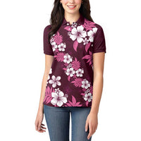 Hawaiian Hibiscus Tribal Floral Pink Women Polo Shirt Polynesian Tapa Pattern - Polynesian Pride