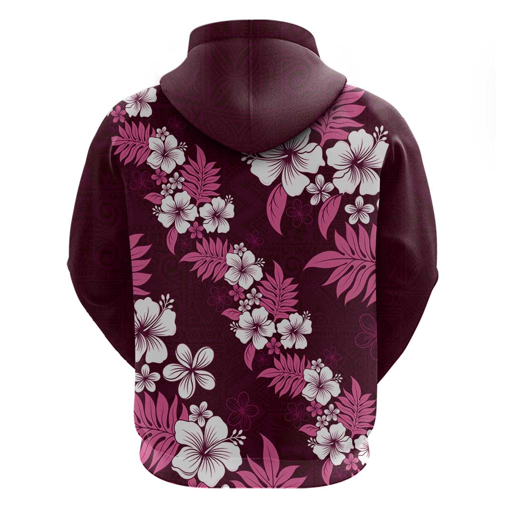 Hawaiian Hibiscus Tribal Floral Pink Zip Hoodie Polynesian Tapa Pattern - Polynesian Pride