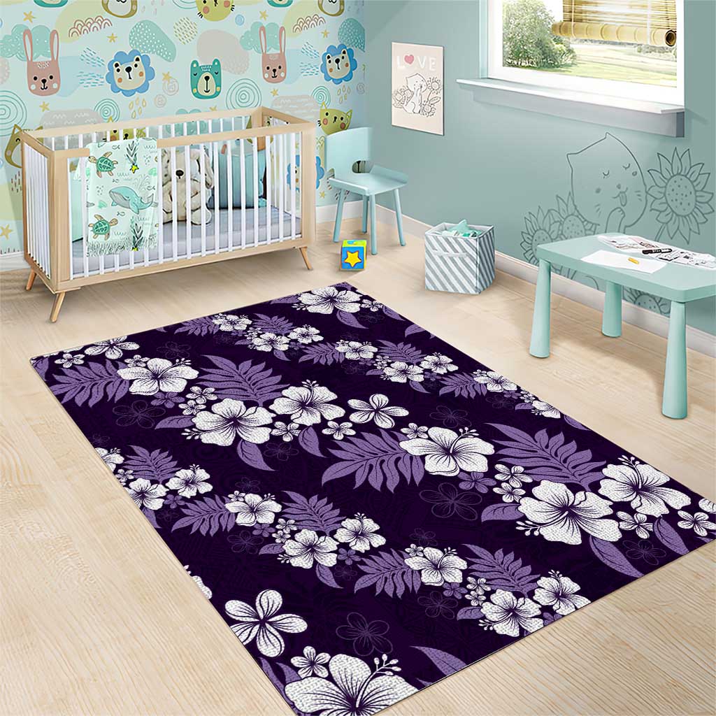 Hawaiian Hibiscus Tribal Floral Purple Area Rug Polynesian Tapa Pattern - Polynesian Pride