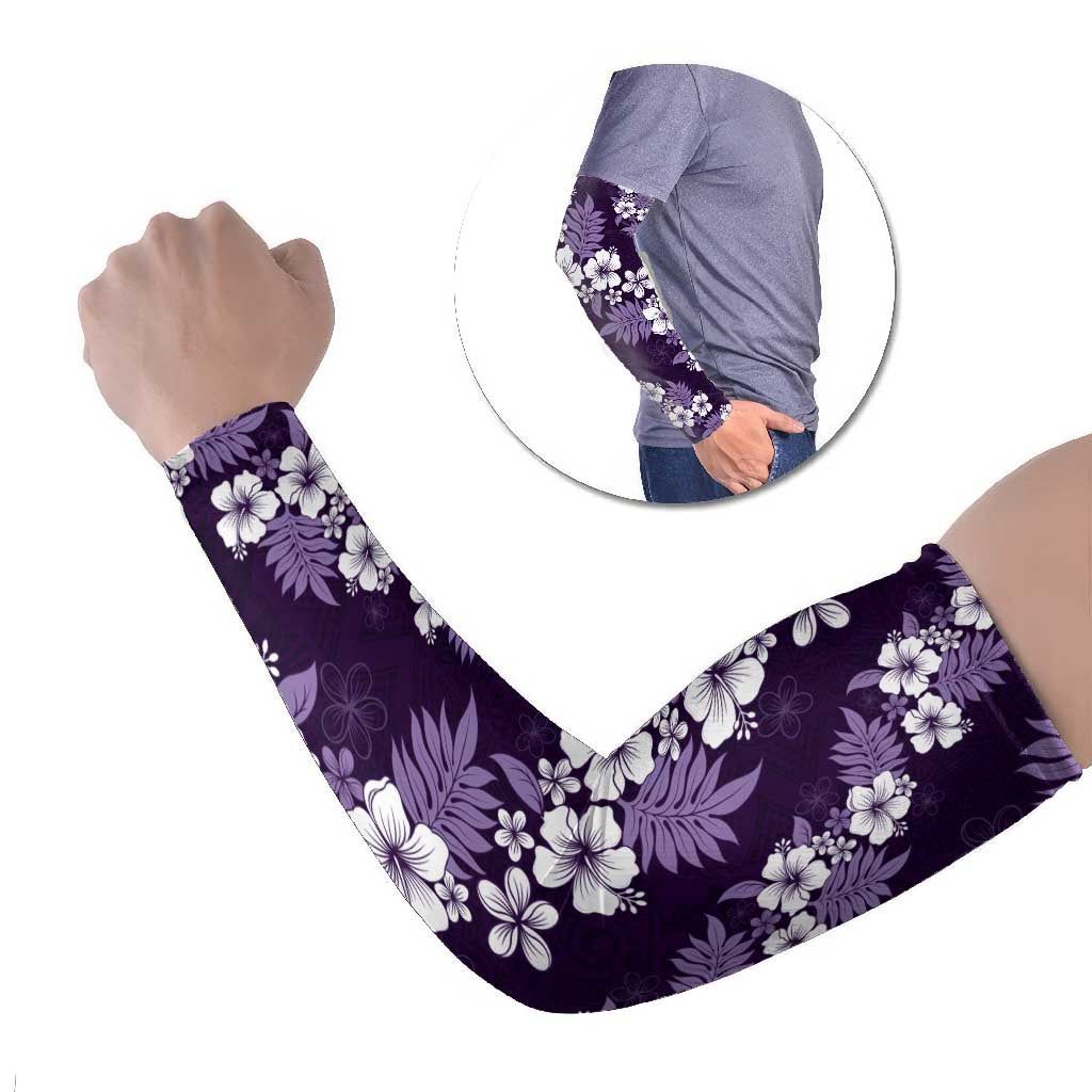Hawaiian Hibiscus Tribal Floral Purple Arm Sleeves Polynesian Tapa Pattern LT01 Set of 2 Purple - Polynesian Pride