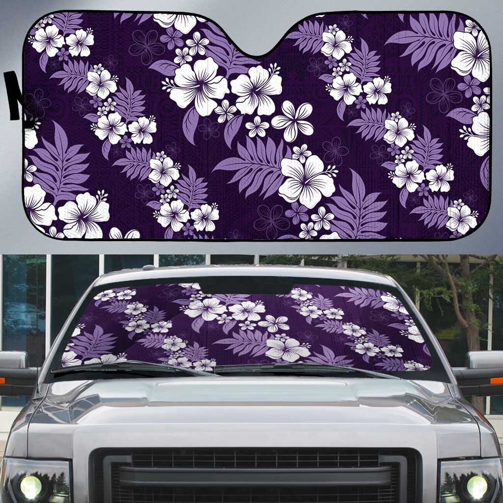 Hawaiian Hibiscus Tribal Floral Purple Auto Sun Shade Polynesian Tapa Pattern - Polynesian Pride