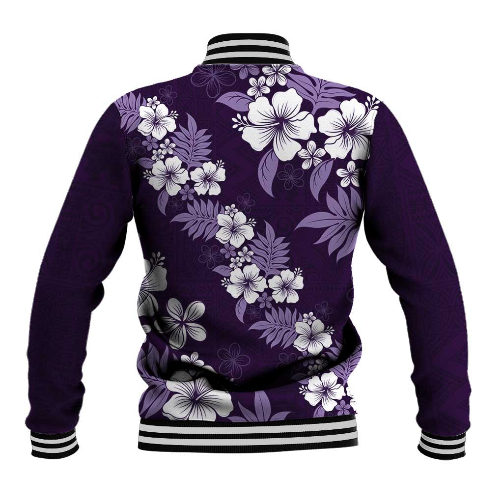 Hawaiian Hibiscus Tribal Floral Purple Baseball Jacket Polynesian Tapa Pattern - Polynesian Pride