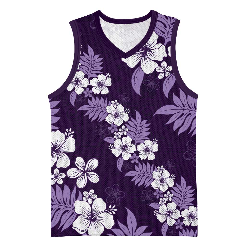 Hawaiian Hibiscus Tribal Floral Purple Basketball Jersey Polynesian Tapa Pattern LT01 Unisex Purple - Polynesian Pride
