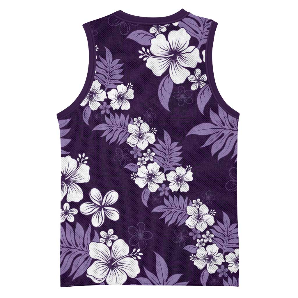 Hawaiian Hibiscus Tribal Floral Purple Basketball Jersey Polynesian Tapa Pattern LT01 - Polynesian Pride