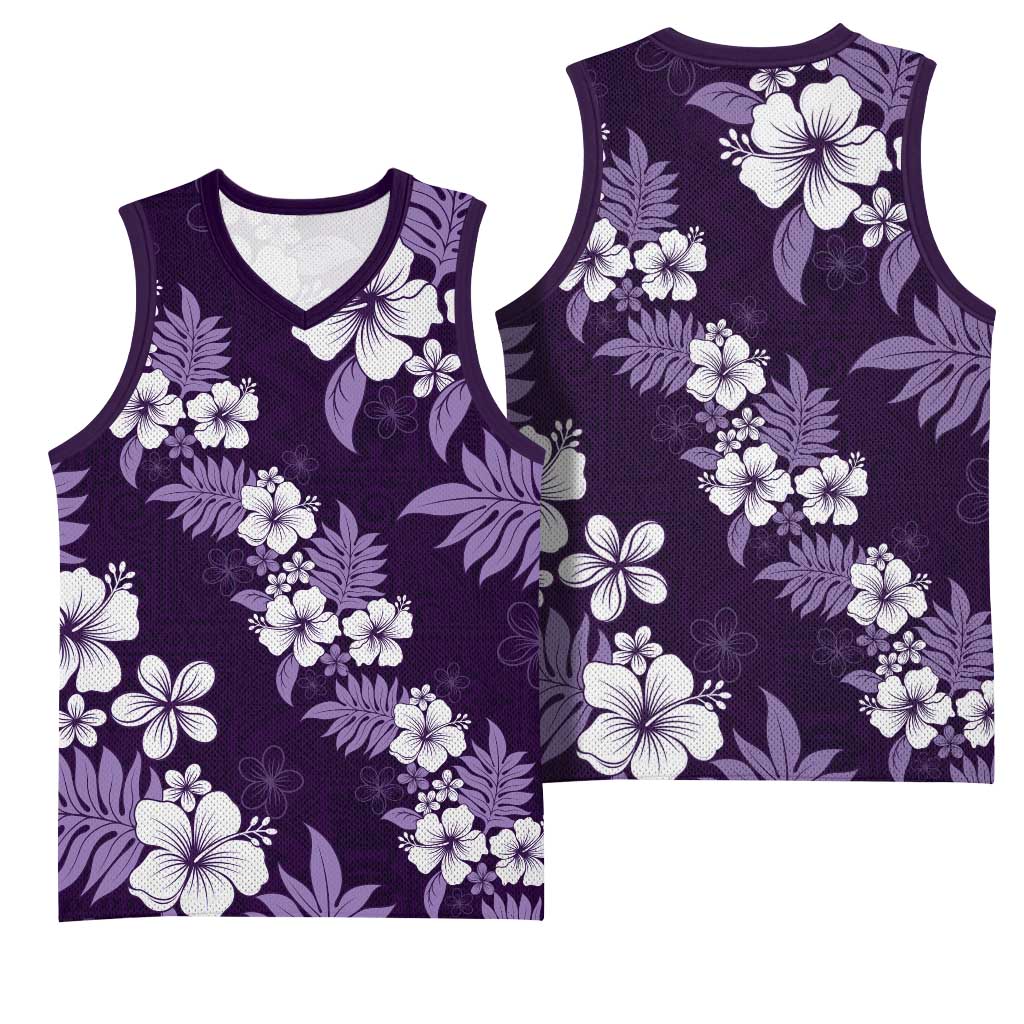 Hawaiian Hibiscus Tribal Floral Purple Basketball Jersey Polynesian Tapa Pattern LT01 - Polynesian Pride
