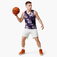 Hawaiian Hibiscus Tribal Floral Purple Basketball Jersey Polynesian Tapa Pattern LT01 - Polynesian Pride