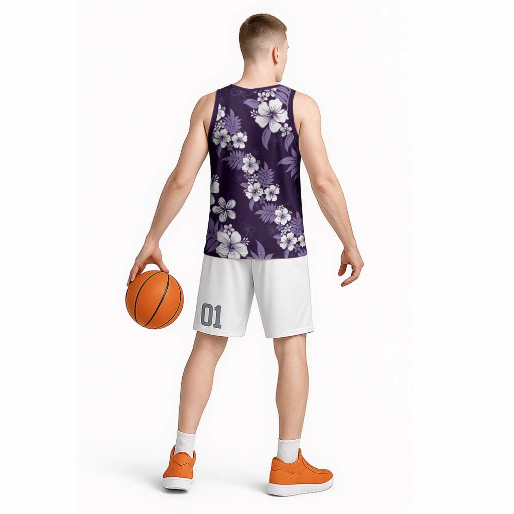 Hawaiian Hibiscus Tribal Floral Purple Basketball Jersey Polynesian Tapa Pattern LT01 - Polynesian Pride