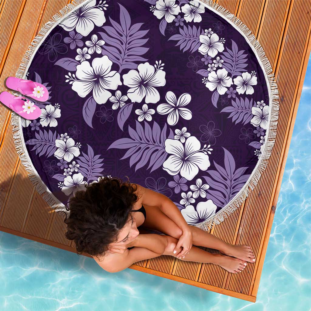 Hawaiian Hibiscus Tribal Floral Purple Beach Blanket Polynesian Tapa Pattern - Polynesian Pride