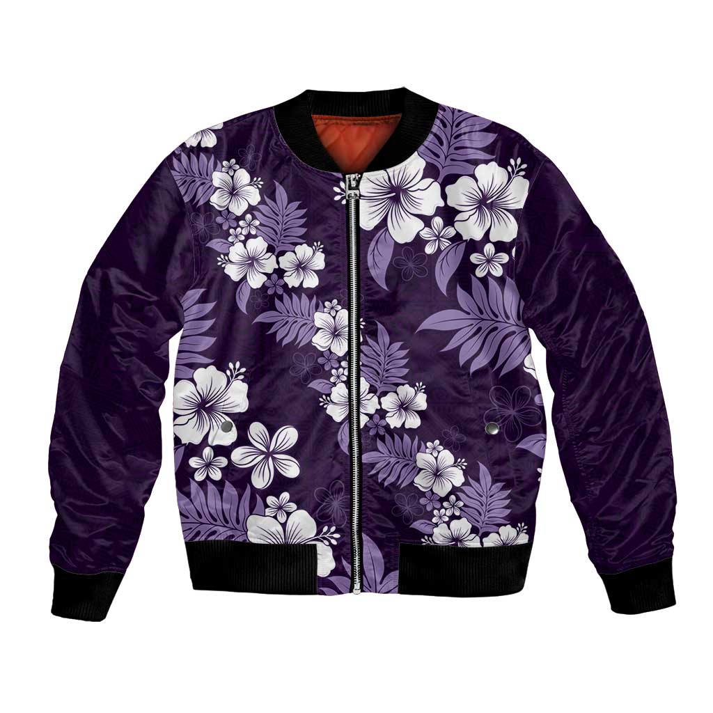 Hawaiian Hibiscus Tribal Floral Purple Bomber Jacket Polynesian Tapa Pattern LT01 Unisex Purple - Polynesian Pride
