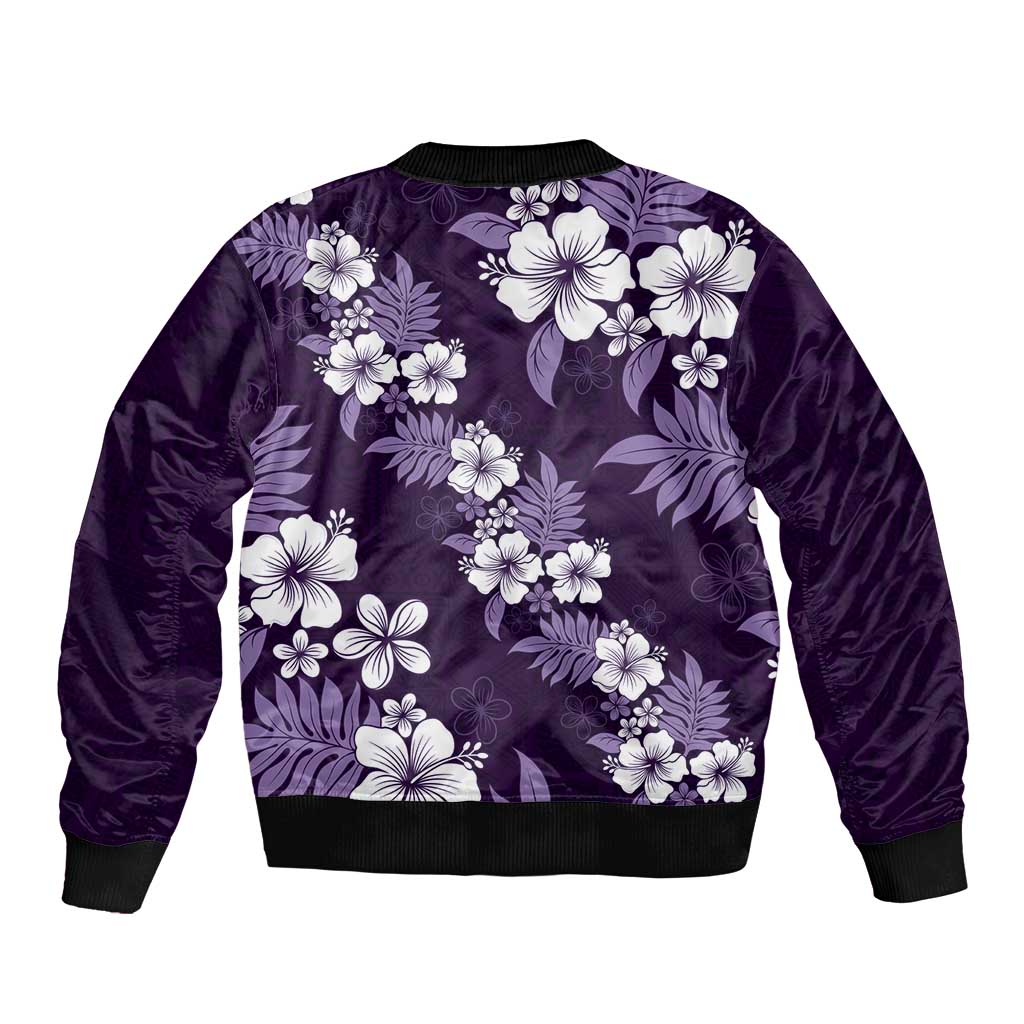 Hawaiian Hibiscus Tribal Floral Purple Bomber Jacket Polynesian Tapa Pattern LT01 - Polynesian Pride