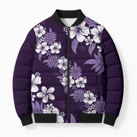 Hawaiian Hibiscus Tribal Floral Purple Bomber Puffer Jacket Polynesian Tapa Pattern LT01 Unisex Purple - Polynesian Pride
