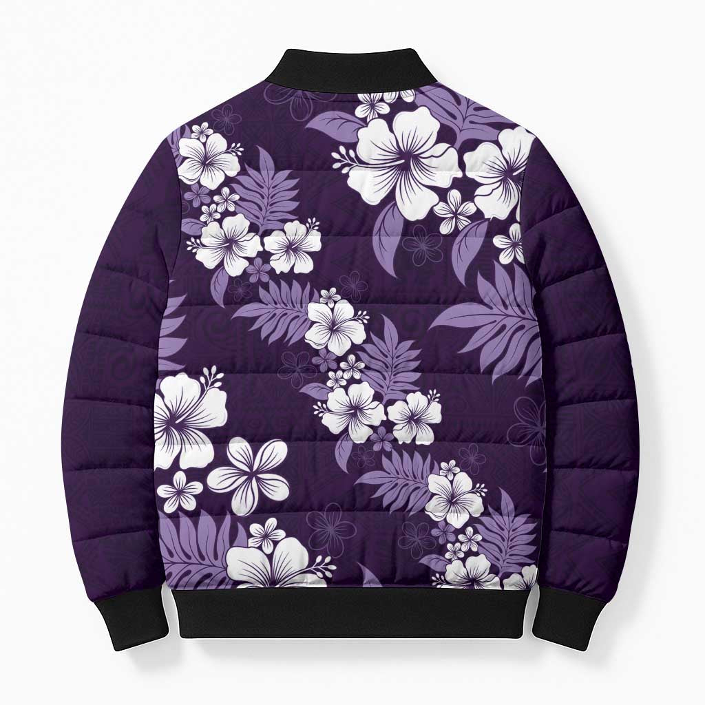 Hawaiian Hibiscus Tribal Floral Purple Bomber Puffer Jacket Polynesian Tapa Pattern LT01 - Polynesian Pride