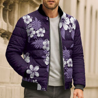 Hawaiian Hibiscus Tribal Floral Purple Bomber Puffer Jacket Polynesian Tapa Pattern LT01 - Polynesian Pride