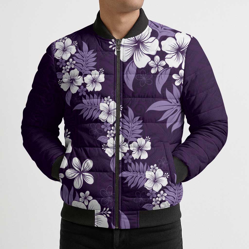 Hawaiian Hibiscus Tribal Floral Purple Bomber Puffer Jacket Polynesian Tapa Pattern LT01 - Polynesian Pride