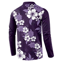 Hawaiian Hibiscus Tribal Floral Purple Button Sweatshirt Polynesian Tapa Pattern - Polynesian Pride