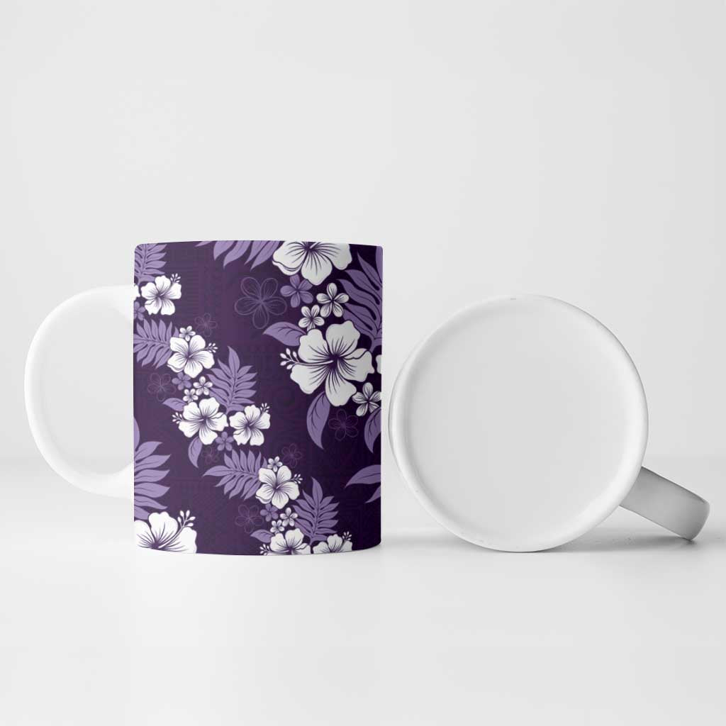 Hawaiian Hibiscus Tribal Floral Purple Ceramic Mug Polynesian Tapa Pattern - Polynesian Pride