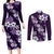 Hawaiian Hibiscus Tribal Floral Purple Couples Matching Long Sleeve Bodycon Dress and Long Sleeve Button Shirt Polynesian Tapa Pattern - Polynesian Pride