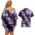 Hawaiian Hibiscus Tribal Floral Purple Couples Matching Off Shoulder Short Dress and Hawaiian Shirt Polynesian Tapa Pattern - Polynesian Pride