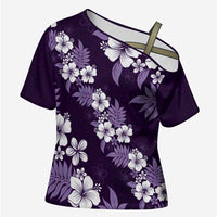 Hawaiian Hibiscus Tribal Floral Purple Cross Shoulder Shirt Polynesian Tapa Pattern LT01 Female Purple - Polynesian Pride