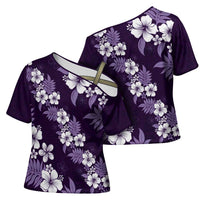 Hawaiian Hibiscus Tribal Floral Purple Cross Shoulder Shirt Polynesian Tapa Pattern LT01 - Polynesian Pride