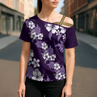 Hawaiian Hibiscus Tribal Floral Purple Cross Shoulder Shirt Polynesian Tapa Pattern LT01 - Polynesian Pride