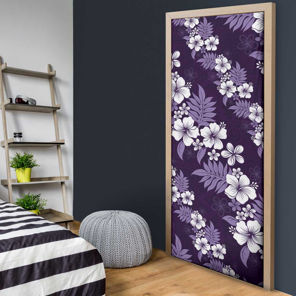 Hawaiian Hibiscus Tribal Floral Purple Door Cover Polynesian Tapa Pattern - Polynesian Pride