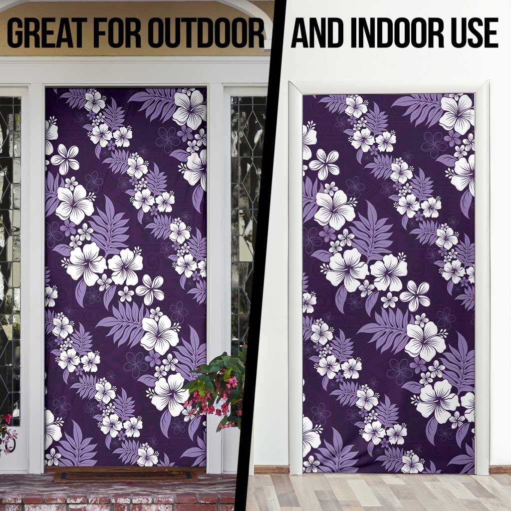 Hawaiian Hibiscus Tribal Floral Purple Door Cover Polynesian Tapa Pattern - Polynesian Pride