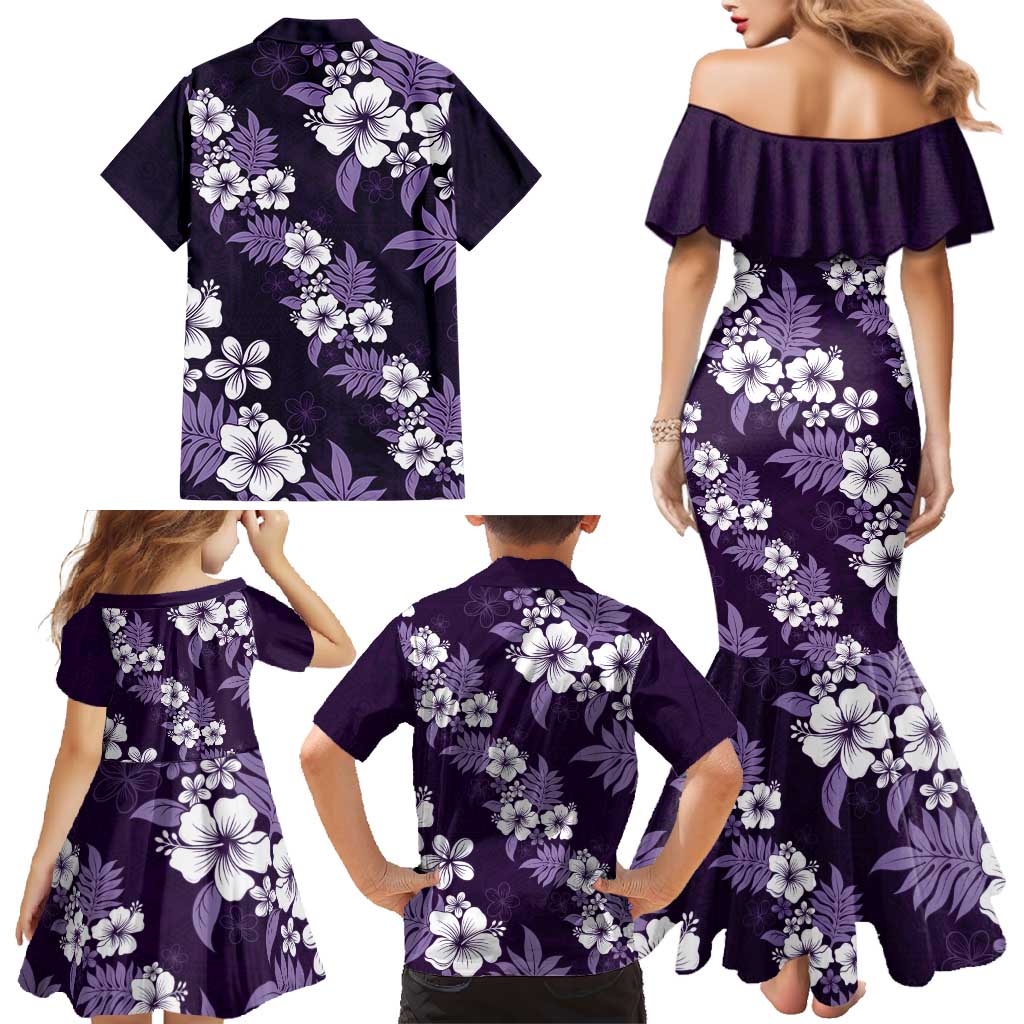 Hawaiian Hibiscus Tribal Floral Purple Family Matching Mermaid Dress and Hawaiian Shirt Polynesian Tapa Pattern - Polynesian Pride