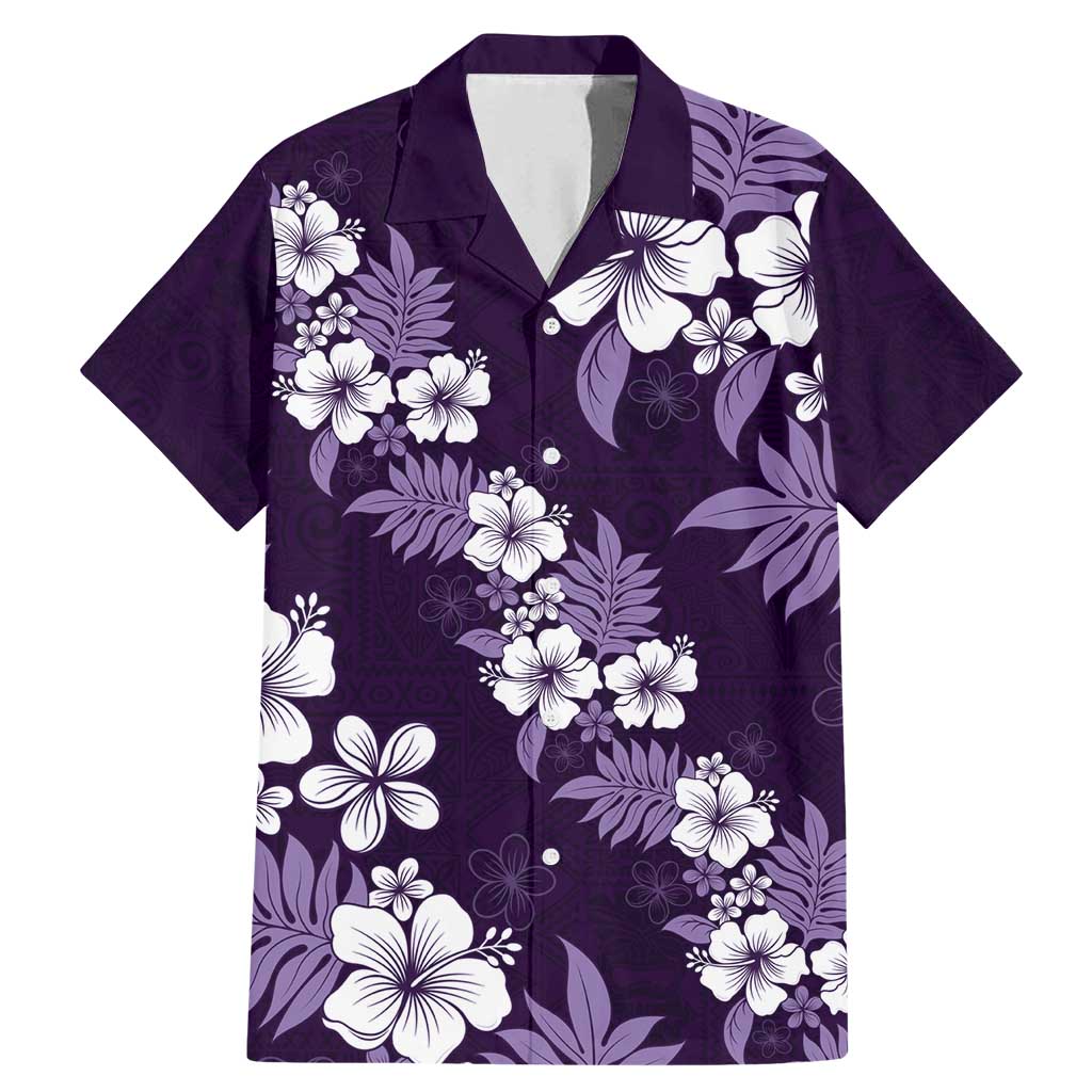 Hawaiian Hibiscus Tribal Floral Purple Family Matching Mermaid Dress and Hawaiian Shirt Polynesian Tapa Pattern - Polynesian Pride