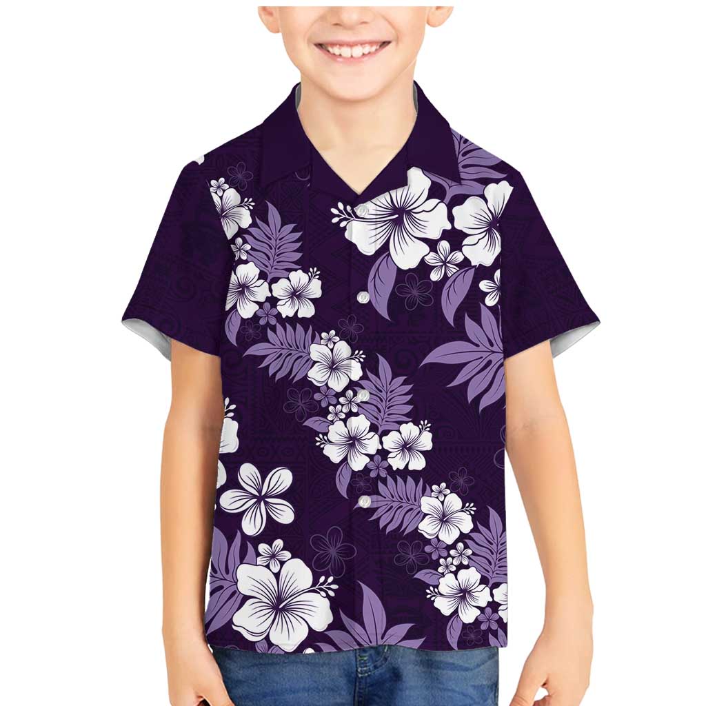 Hawaiian Hibiscus Tribal Floral Purple Family Matching Mermaid Dress and Hawaiian Shirt Polynesian Tapa Pattern - Polynesian Pride