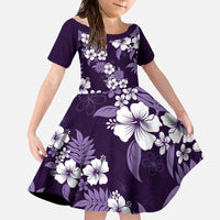 Hawaiian Hibiscus Tribal Floral Purple Family Matching Off The Shoulder Long Sleeve Dress and Hawaiian Shirt Polynesian Tapa Pattern - Polynesian Pride