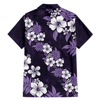Hawaiian Hibiscus Tribal Floral Purple Family Matching Off The Shoulder Long Sleeve Dress and Hawaiian Shirt Polynesian Tapa Pattern - Polynesian Pride