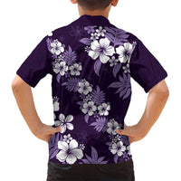 Hawaiian Hibiscus Tribal Floral Purple Family Matching Off Shoulder Short Dress and Hawaiian Shirt Polynesian Tapa Pattern - Polynesian Pride