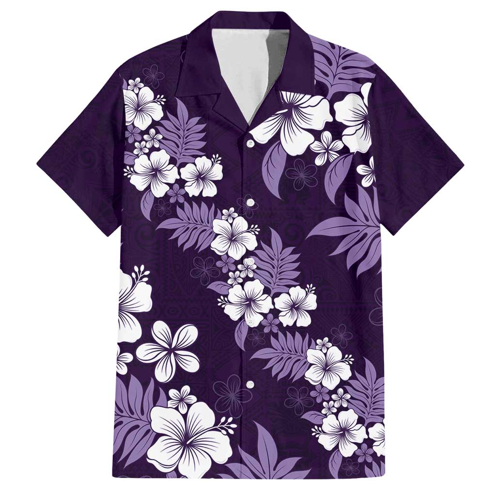 Hawaiian Hibiscus Tribal Floral Purple Family Matching Summer Maxi Dress and Hawaiian Shirt Polynesian Tapa Pattern - Polynesian Pride
