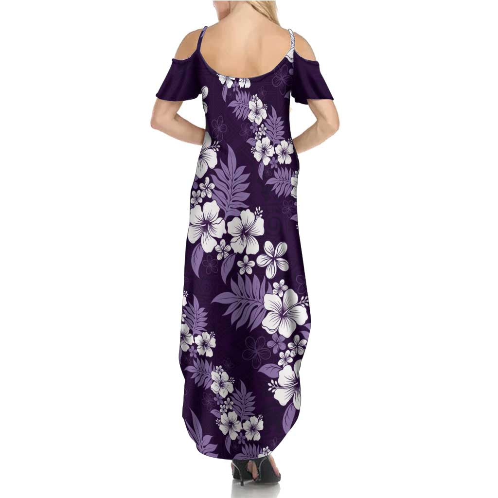 Hawaiian Hibiscus Tribal Floral Purple Family Matching Summer Maxi Dress and Hawaiian Shirt Polynesian Tapa Pattern - Polynesian Pride