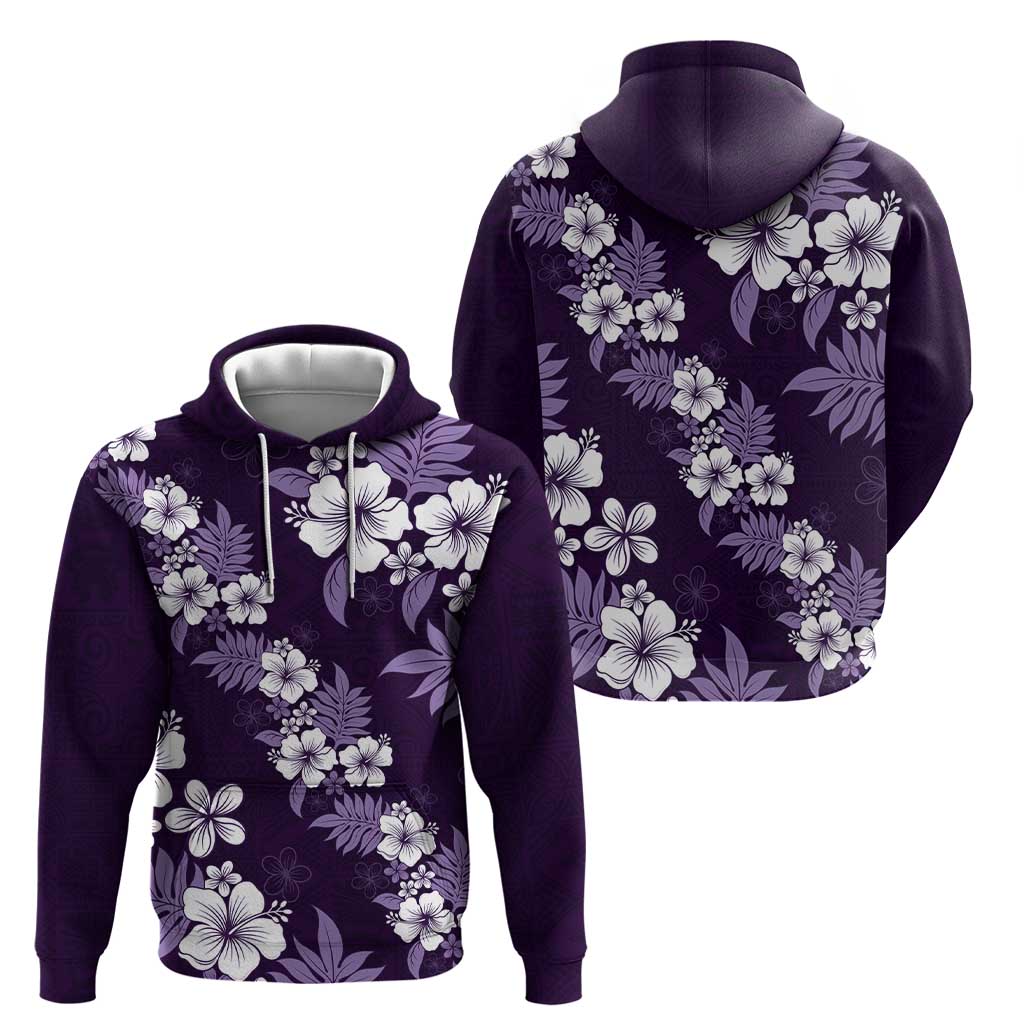 Hawaiian Hibiscus Tribal Floral Purple Hoodie Polynesian Tapa Pattern - Polynesian Pride