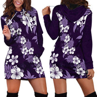 Hawaiian Hibiscus Tribal Floral Purple Hoodie Dress Polynesian Tapa Pattern - Polynesian Pride