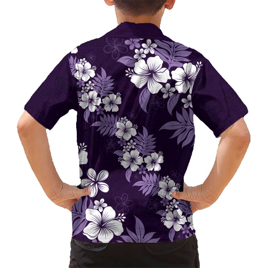 Hawaiian Hibiscus Tribal Floral Purple Kid Hawaiian Shirt Polynesian Tapa Pattern LT01 - Polynesian Pride
