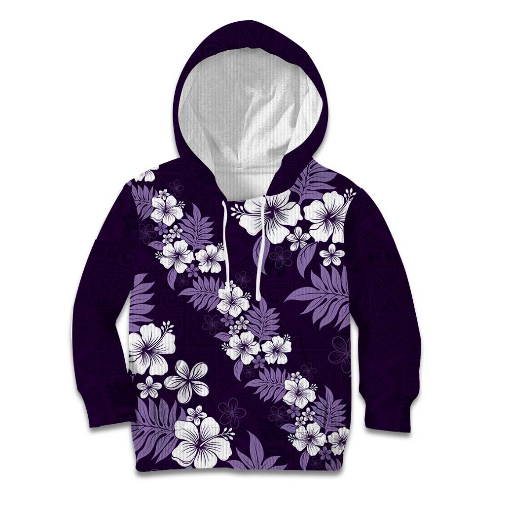 Hawaiian Hibiscus Tribal Floral Purple Kid Hoodie Polynesian Tapa Pattern - Polynesian Pride