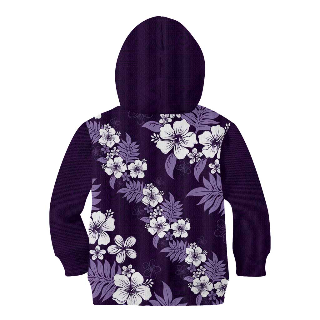 Hawaiian Hibiscus Tribal Floral Purple Kid Hoodie Polynesian Tapa Pattern - Polynesian Pride