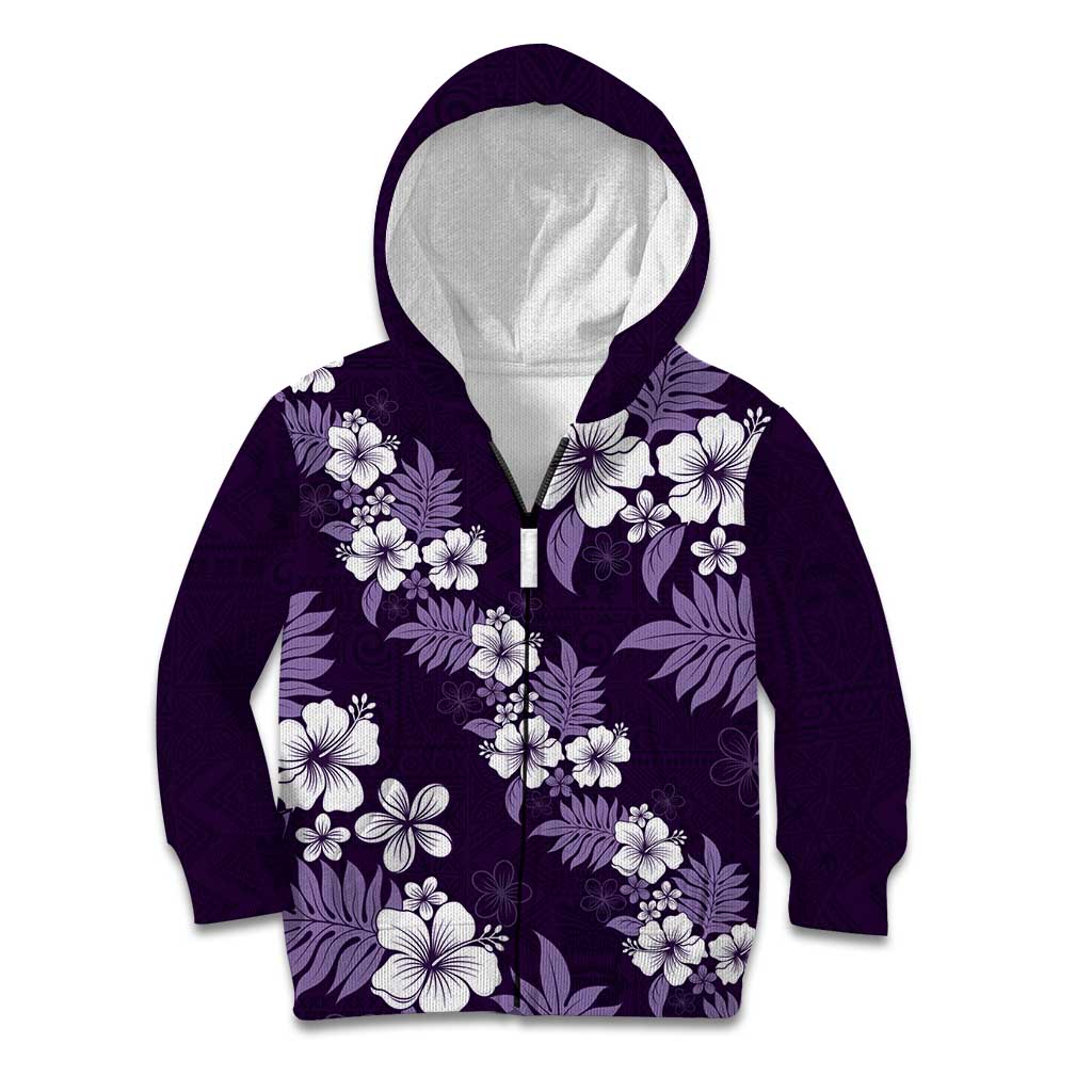 Hawaiian Hibiscus Tribal Floral Purple Kid Hoodie Polynesian Tapa Pattern - Polynesian Pride