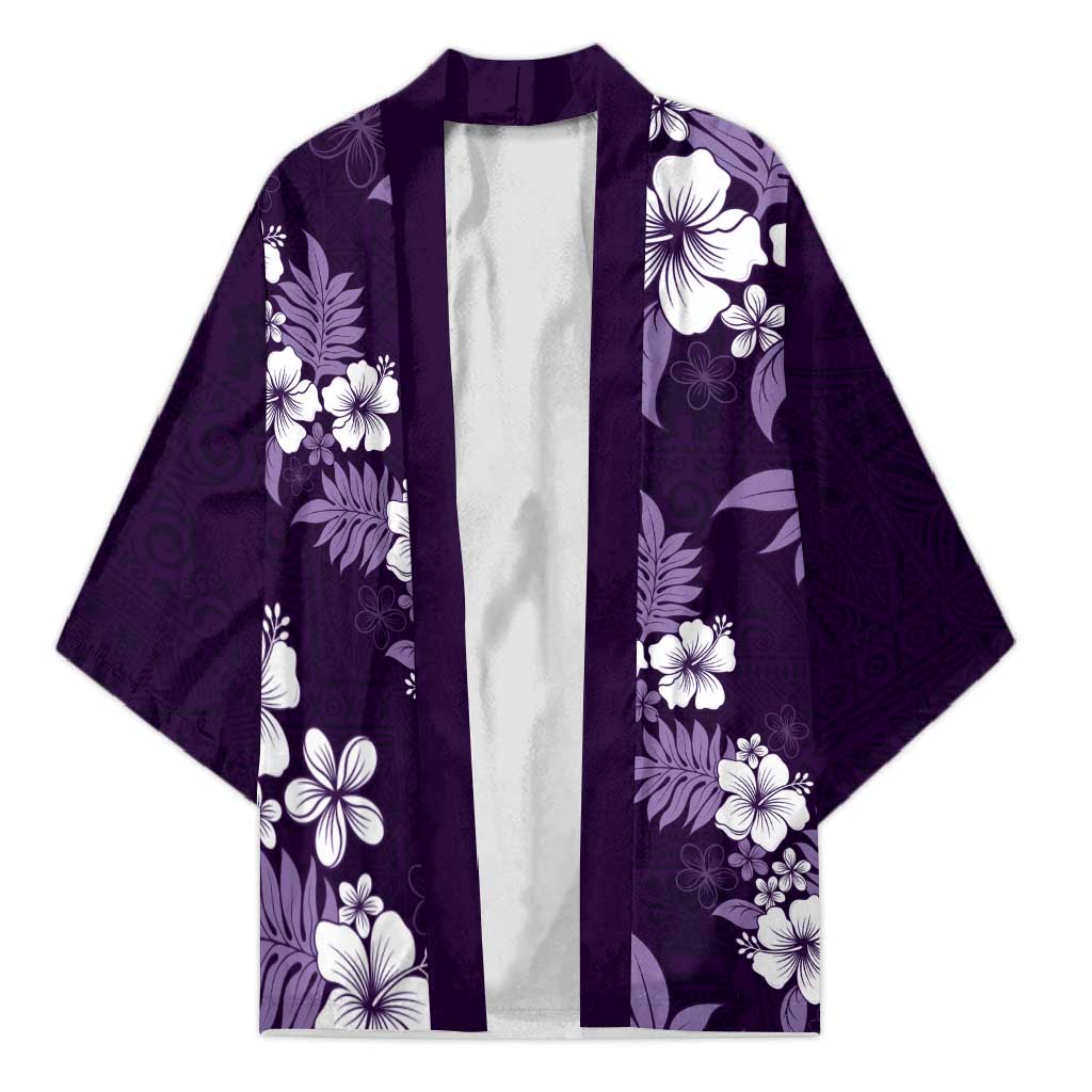 Hawaiian Hibiscus Tribal Floral Purple Kimono Polynesian Tapa Pattern - Polynesian Pride