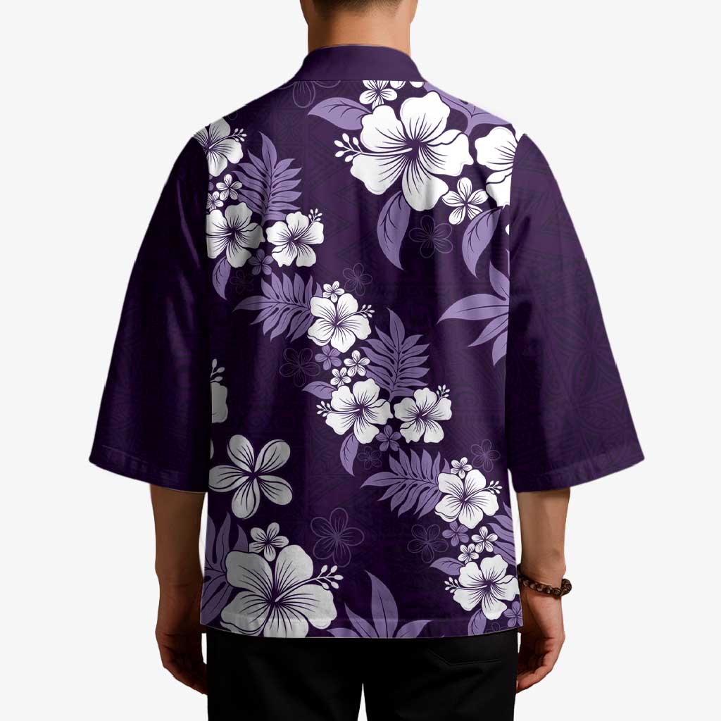 Hawaiian Hibiscus Tribal Floral Purple Kimono Polynesian Tapa Pattern - Polynesian Pride