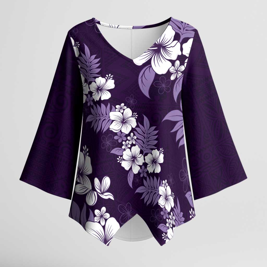 Hawaiian Hibiscus Tribal Floral Purple Kimono Sleeve Blouse Polynesian Tapa Pattern - Polynesian Pride