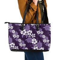 Hawaiian Hibiscus Tribal Floral Purple Leather Tote Bag Polynesian Tapa Pattern LT01 - Polynesian Pride
