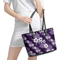 Hawaiian Hibiscus Tribal Floral Purple Leather Tote Bag Polynesian Tapa Pattern LT01 - Polynesian Pride