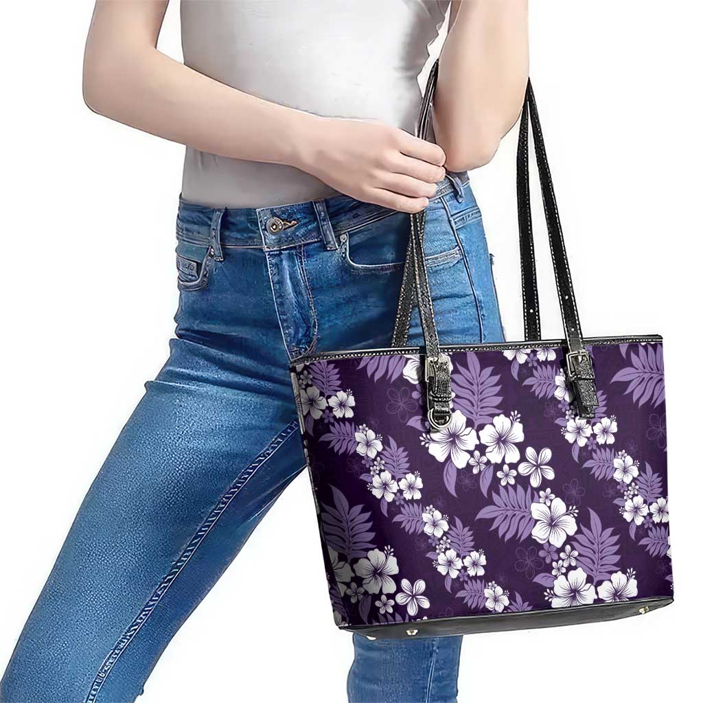 Hawaiian Hibiscus Tribal Floral Purple Leather Tote Bag Polynesian Tapa Pattern LT01 - Polynesian Pride
