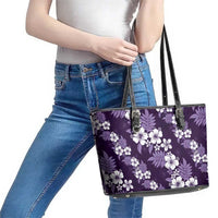 Hawaiian Hibiscus Tribal Floral Purple Leather Tote Bag Polynesian Tapa Pattern LT01 - Polynesian Pride