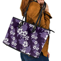 Hawaiian Hibiscus Tribal Floral Purple Leather Tote Bag Polynesian Tapa Pattern LT01 - Polynesian Pride
